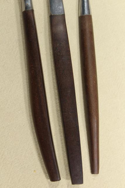 mid-century mod vintage Ekco Eterna Canoe Muffin stainless flatware w/ rosewood melamine handles