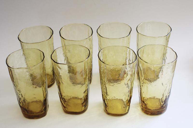 mid-century mod vintage Morgantown topaz crinkle glass tumblers or iced tea glasses
