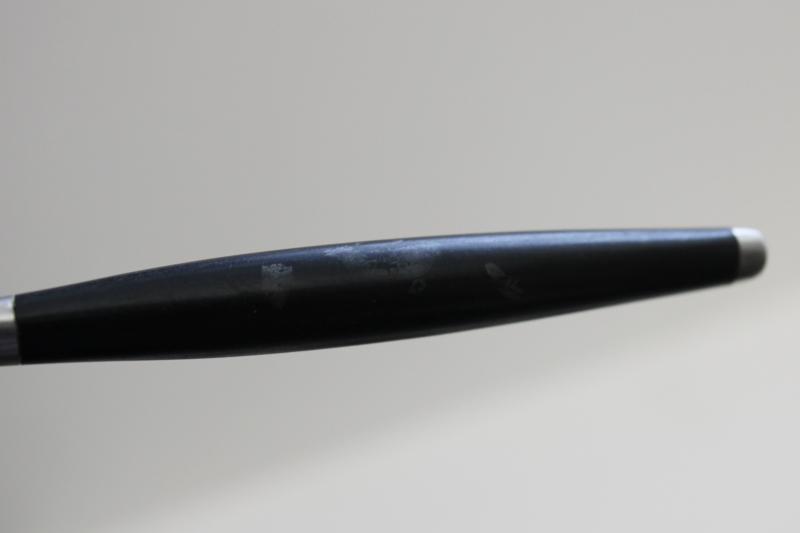 mid-century mod vintage flatware, Safir pattern Wallin Sweden stainless w/ black handles