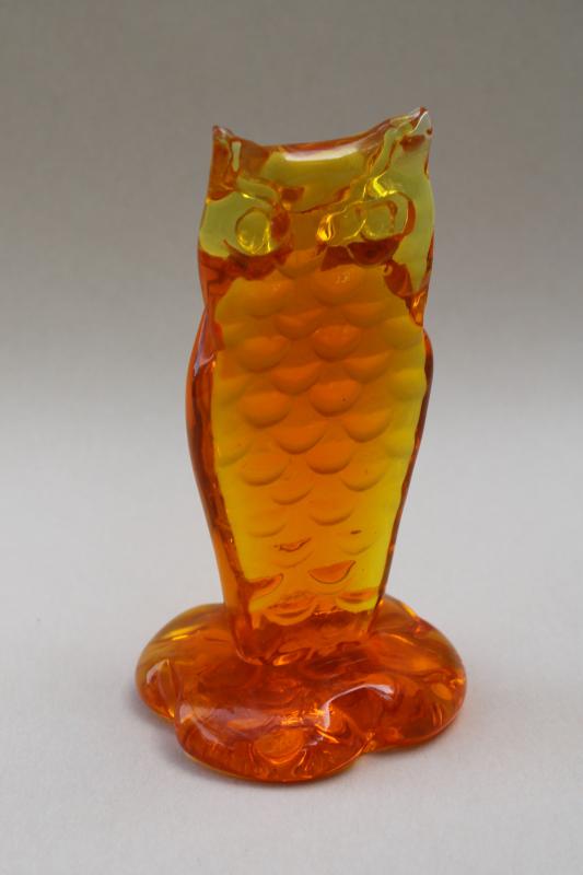 mid-century mod vintage orange glass owl paperweight figurine, West Virginia art glass?