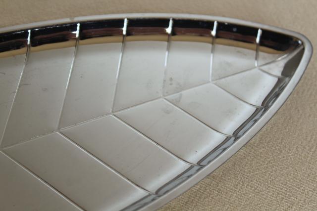 mid-century mod vintage silver chrome metal long narrow leaf tray, art deco style