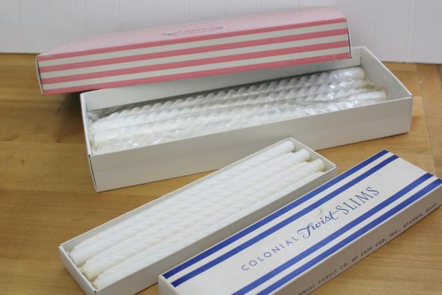 mid-century mod vintage skinny candles, twist candle tapers original boxes