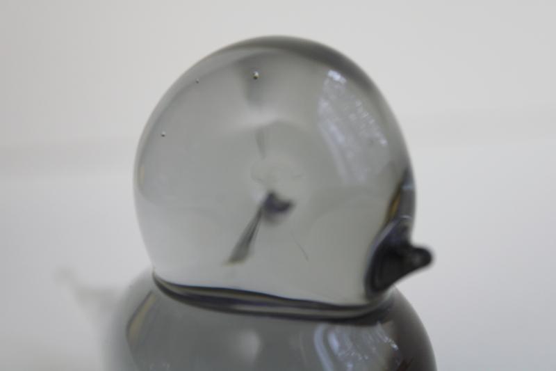 mid-century mod vintage smoke glass bird paperweight, Reijmyre Sweden art glass