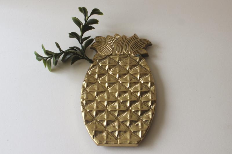 mid-century mod vintage solid brass pineapple trivet, wall art plaque or hanging