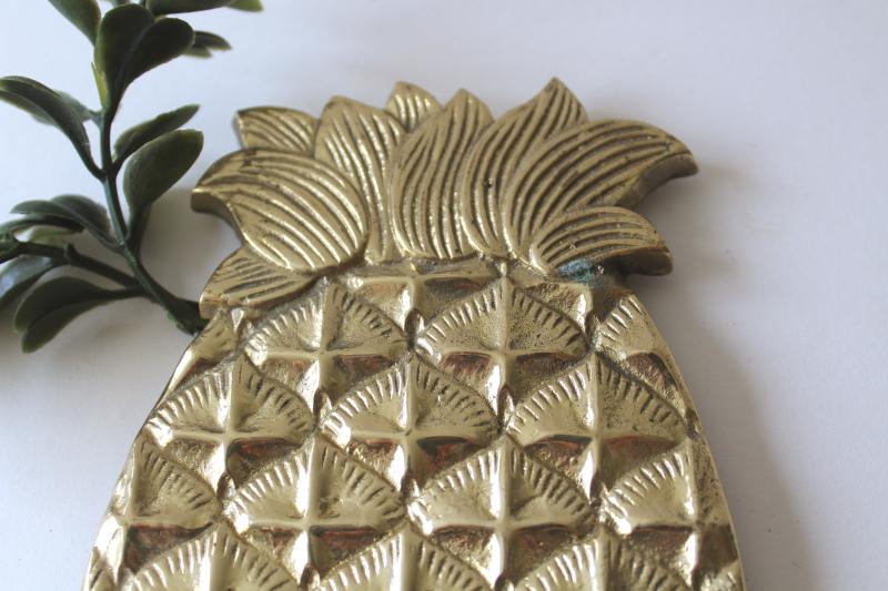 mid-century mod vintage solid brass pineapple trivet, wall art plaque or hanging