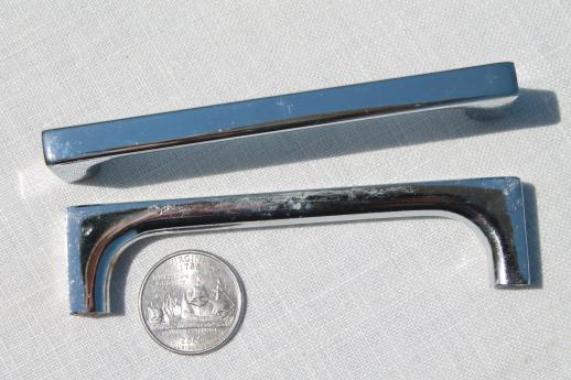 mid-century modern vintage hardware, industrial chrome metal drawer pull handles