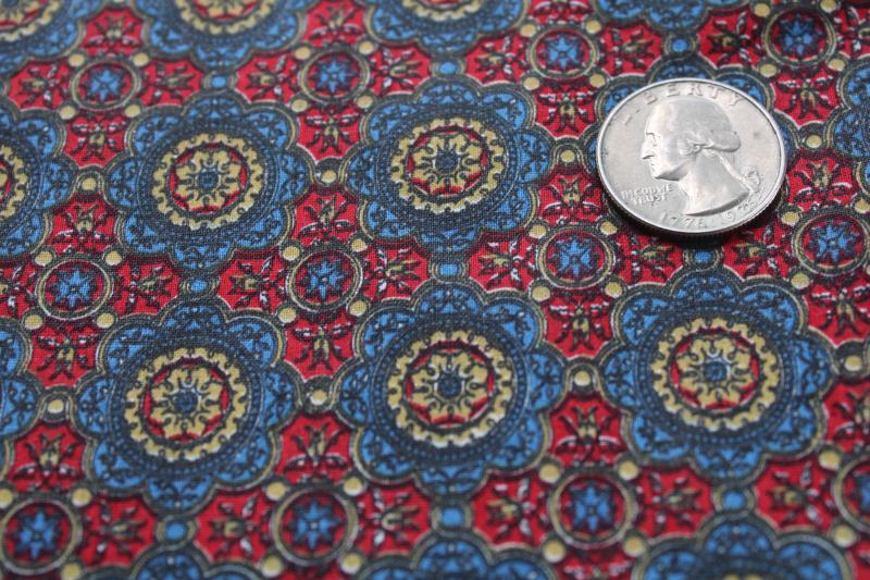 mid-century vintage 36 wide cotton fabric, print in red, blue, mustard gold
