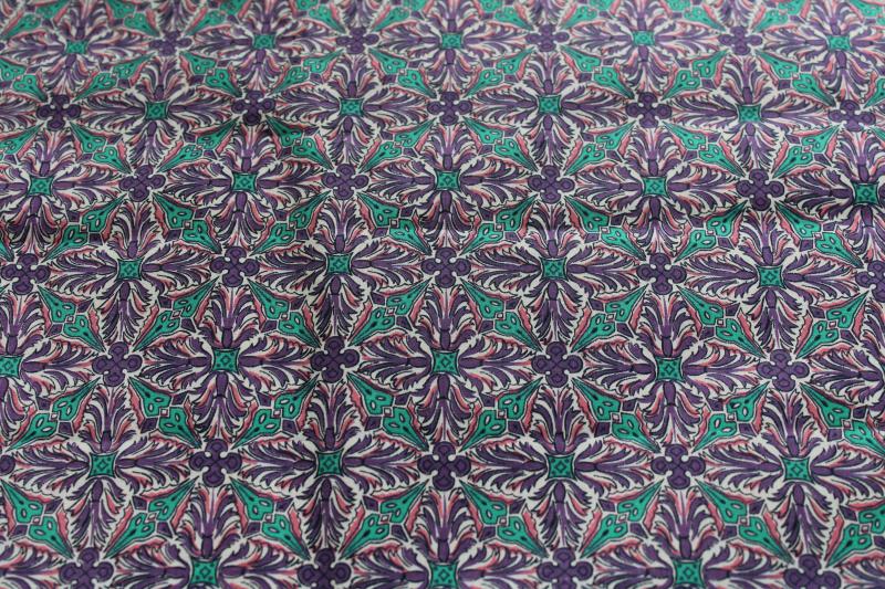 mid-century vintage 36 wide cotton fabric, print in turquoise, pink, violet purple