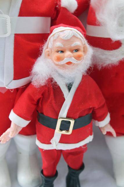mid-century vintage Christmas decorations, lot plastic Santa Claus dolls
