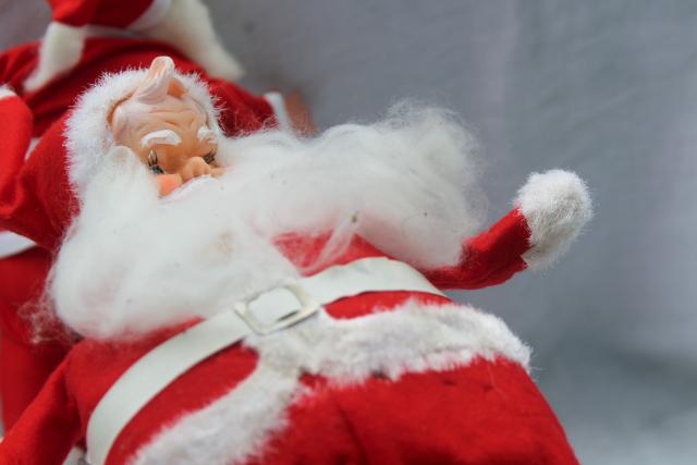 mid-century vintage Christmas decorations, lot plastic Santa Claus dolls