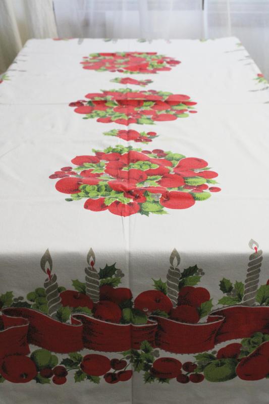 mid-century vintage Christmas print cotton tablecloth, retro holiday decor