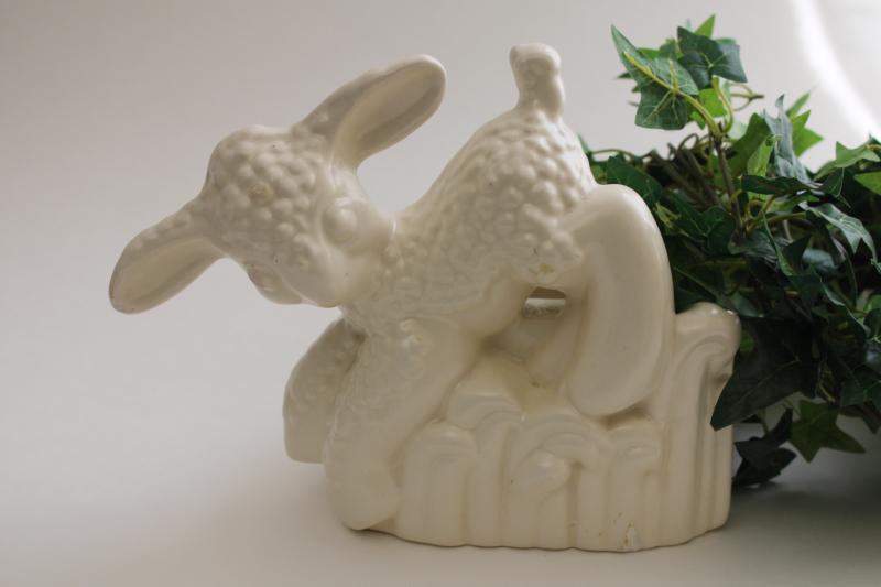 mid-century vintage Haeger pottery leaping lamb planter, matte white mod style