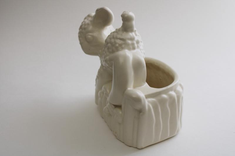 mid-century vintage Haeger pottery leaping lamb planter, matte white mod style