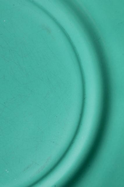mid-century vintage Hazel Atlas aqua turquoise color milk glass dishes, plates & bowls