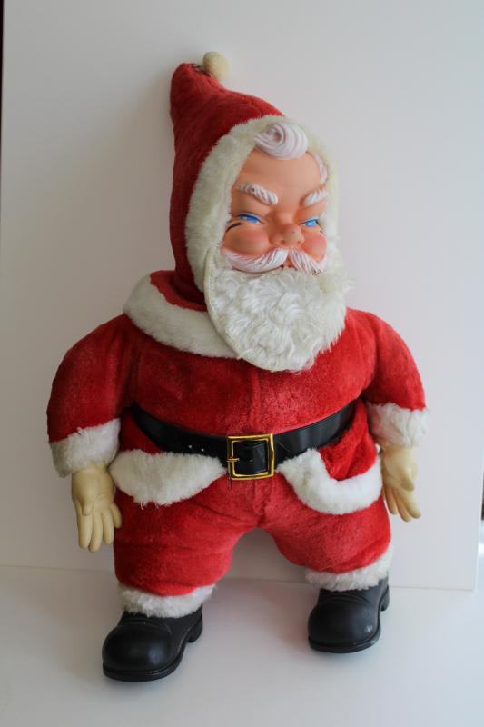 mid-century vintage Hy Toy (Rushton?) Santa Claus, stuffed doll w/ rubber face