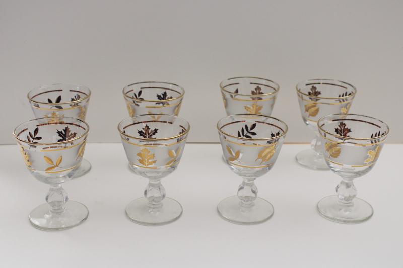 Vintage Glassware Set of 8 Libby Mid Century Silver Leaf Set 