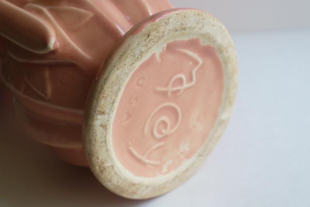 mid-century vintage McCoy pottery flower vase warm coral pink blush color