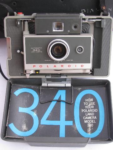 mid-century vintage Polaroid model 340 land camera with flash 268 & case