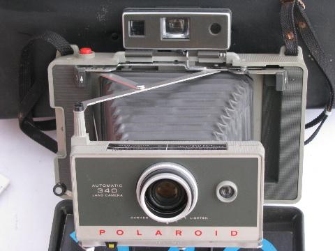 mid-century vintage Polaroid model 340 land camera with flash 268 & case