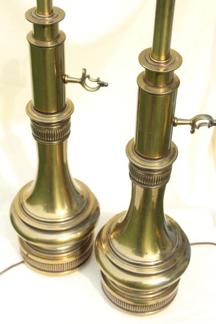 mid-century vintage Stiffel lamps, heavy antique brass plated table lamp pair