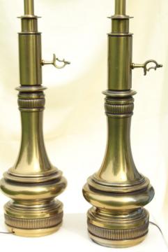 mid-century vintage Stiffel lamps, heavy antique brass plated table lamp pair