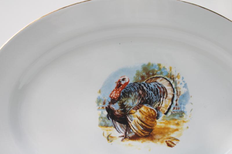 mid-century vintage Thanksgiving turkey platter, made in Japan fine china