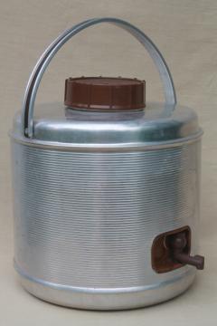 mid-century vintage aluminum thermos bottle picnic cooler jug for camping / fishing
