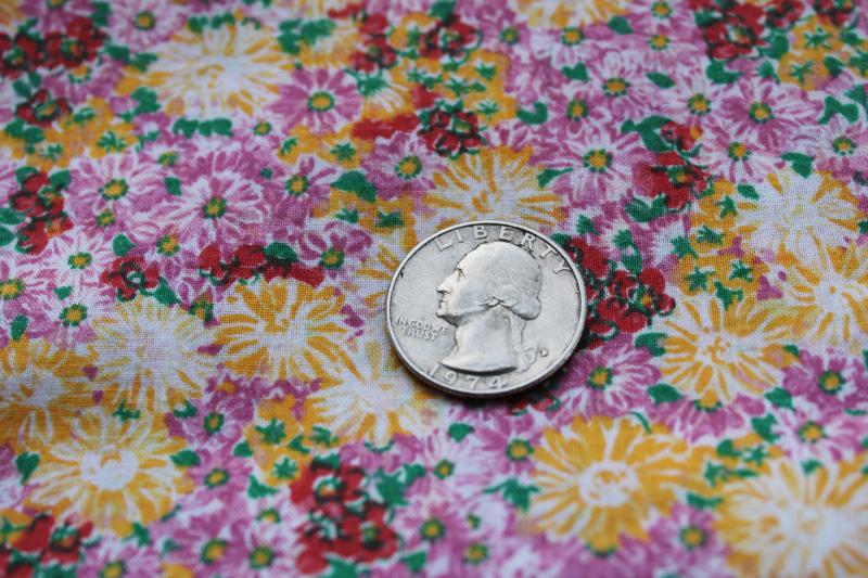 mid-century vintage bright floral print cotton fabric, girly rockabilly style