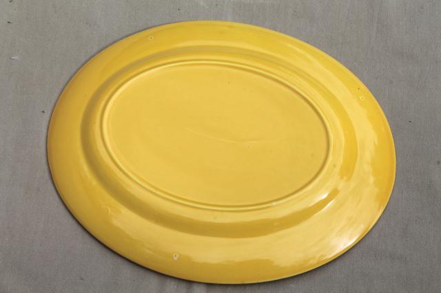 mid-century vintage ceramic platter, retro fiesta bright yellow pottery