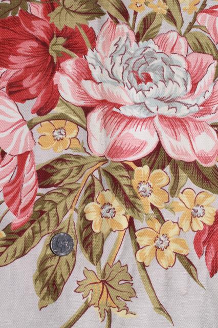 mid-century vintage cotton barkcloth fabric for curtains or slipcovers, 5+ yds floral on grey