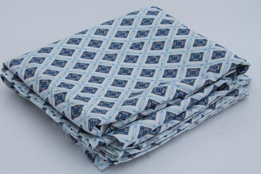 mid-century vintage cotton fabric with blue & grey tile print pattern