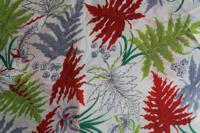 mid-century vintage fabric, bold ferns print silky rayon dress material