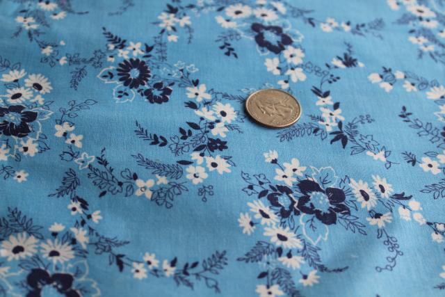 mid-century vintage fabric, quilting weight cotton w/ flowers on sky blue 36 wide x 3 yards