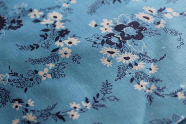 mid-century vintage fabric, quilting weight cotton w/ flowers on sky blue 36 wide x 3 yards