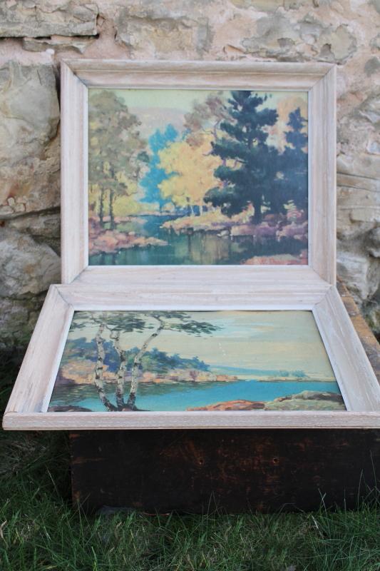 mid-century vintage framed prints, paint by number style western wilderness landscapes