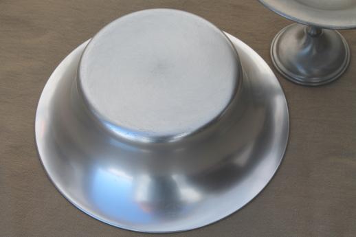 mid-century vintage pewter aluminum serving pieces, mod bowl & pedestal dish