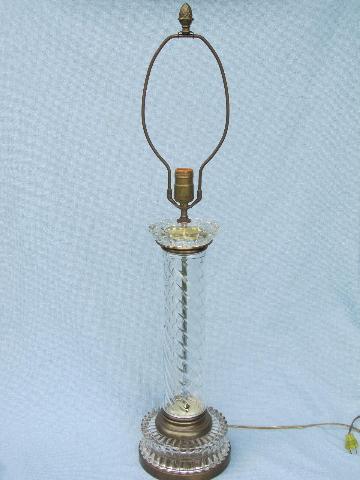 mid-century vintage tall crystal clear glass column table lamp