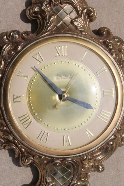 mid-century vintage wall clock, United - Brooklyn antique french style gold cast metal frame