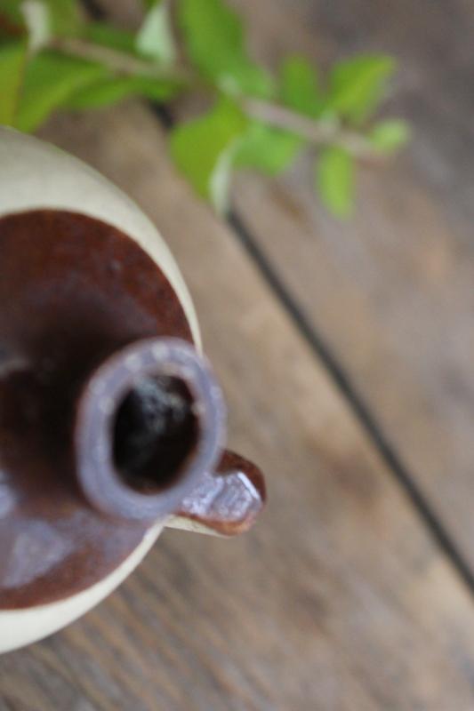 mini pottery jug marked USA, old little brown band stoneware crock bottle
