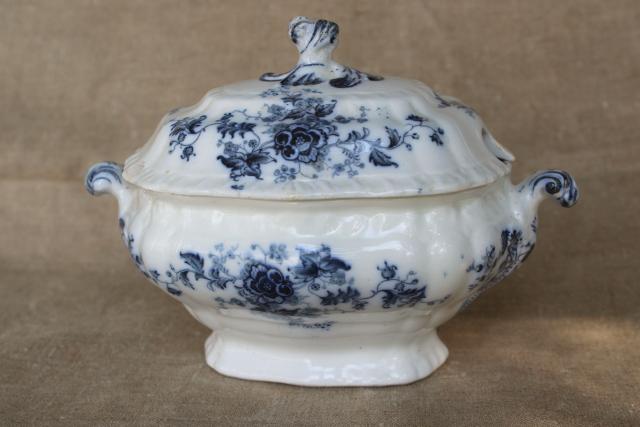 mini tureen covered dish, antique blue & white transferware Booths English ironstone china
