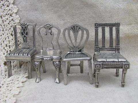 miniature Williamsburg reproduction chairs, Kirk Stieff pewter ornaments