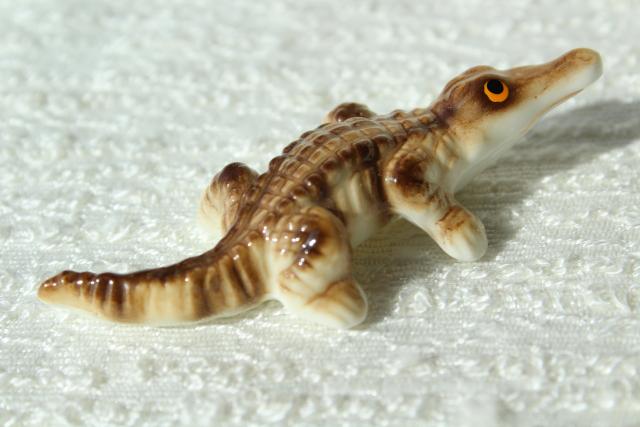 miniature bone china animals, crocodile or alligator family made in Japan