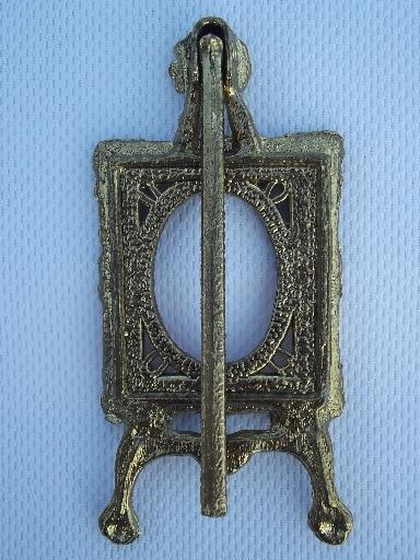 miniature cast metal easel stand picture frame for oval photo or cameo
