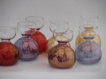 miniature flower vases or bulb forcing jars, colored luster glass