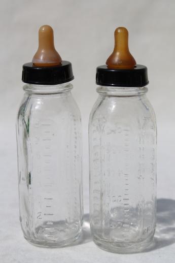 miniature glass baby bottles w/ rubber nipples, Evenflo baby doll bottles  for pet nursers