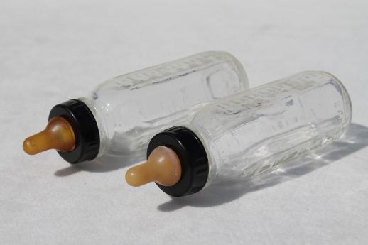 miniature glass baby bottles w/ rubber nipples, Evenflo baby doll bottles for pet nursers