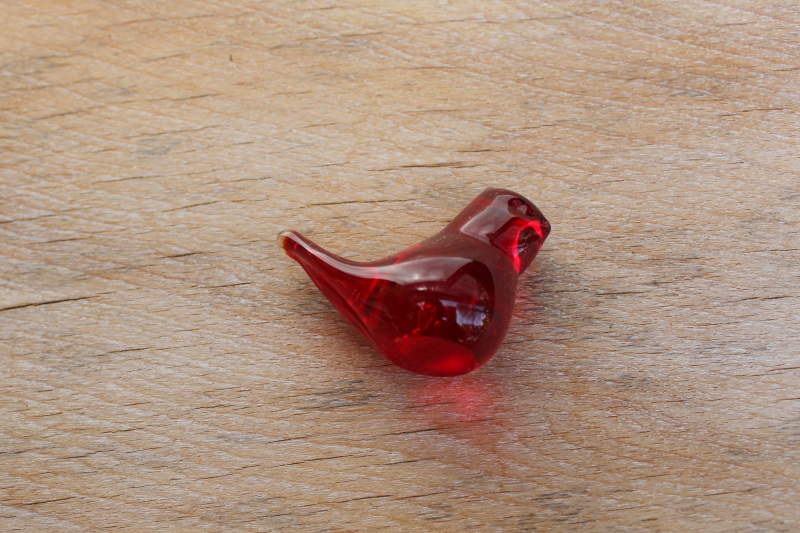 miniature hand blown glass bird, ruby red cardinal bluebird of happiness style love bird