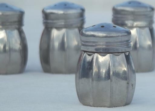 miniature pewter salt & pepper shakers, individual vintage S&P sets