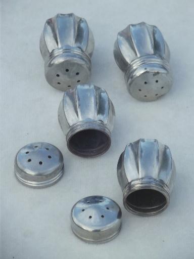 miniature pewter salt & pepper shakers, individual vintage S&P sets