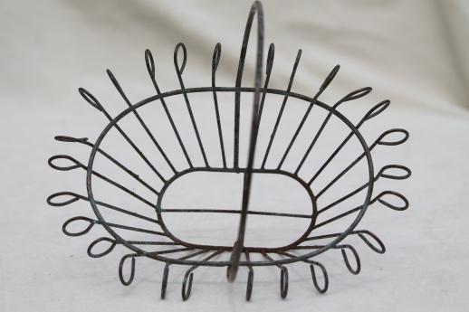 miniature vintage wirework flower basket or fancy wire Easter egg basket w/ old paint